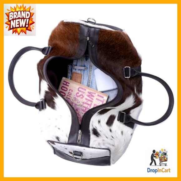 Genuine Cowhide Leather Duffle Bag Travel Gym Overnight Weekender Dark Brown - Picture 7 of 7